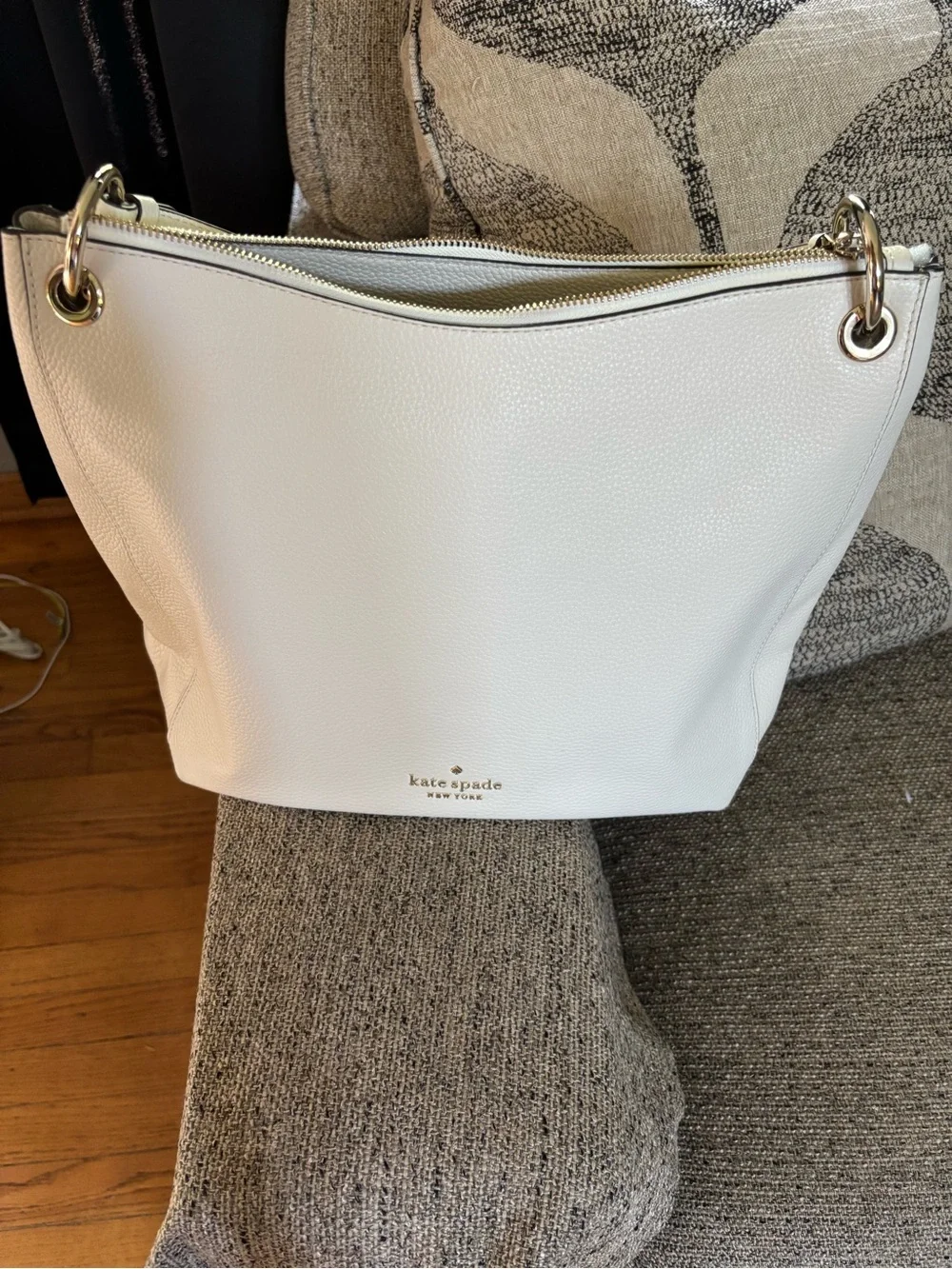 kate spade Cream Pebbled Leather Shoulder Bag with Gold Hardware